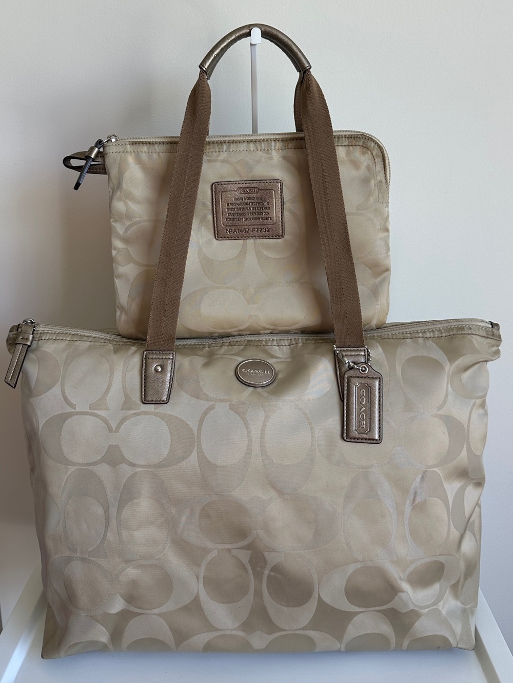 Coach Getaway Set Signature C Nylon Packable Weekender Tote Bag/Pouch 77321